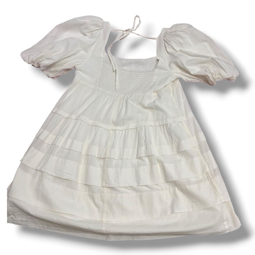Anthropologie Cream Off-White Square-Neck Puff-Sleeve Tiered Dress – Large - Picture 3 of 10